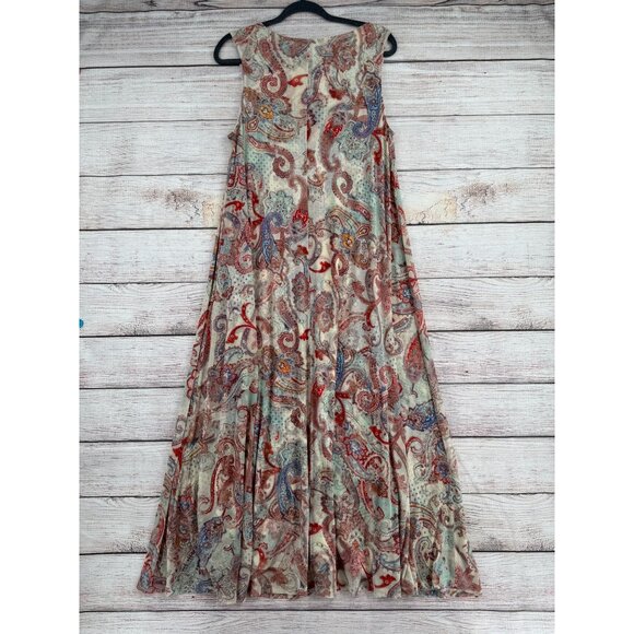 Attitudes by Renee Paisley Print Sleeveless Maxi Dress Women's M Cream/Red/Blue - Picture 2 of 11